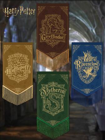 Harry Potter 1 st vintage Hogwarts fyra hus trädgårdsflagga med tofsar, lämplig för utomhusgård, trädgård, uteplats och heminredning - magisk scendekoration, perfekt för fester, helgdagar och fanevenemang, endast flagga, ingen flaggstång ingår