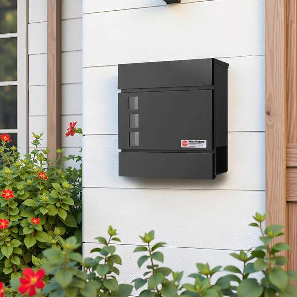 Briefkasten mit Zeitungsfach Postkasten Wandbriefkasten mit Schloss regenfester Briefkästen Mailbox mit 2 Schlüssen Schwarz (10 X 31 X 33 cm)