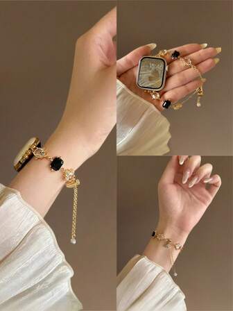 Pulsera de reloj inspirada en la manzana, con diseño multicolor de diamantes y ajuste libremente ajustable | Diseño arcoíris brillante y encanto de manzana linda, compatible con Apple Watch Ultra/SE/Series 11/10/9/8/7/6/5/4/3/2/1 | Se ajusta a 38mm 40mm 41mm 42mm 44mm 45mm 46mm 49mm