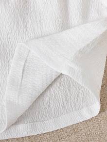 Baby Girl Solid Woven Dress, Soft Bubble Crepe, Floral Embroidery Round Neck Design, Ruffle Hem - White - View 10