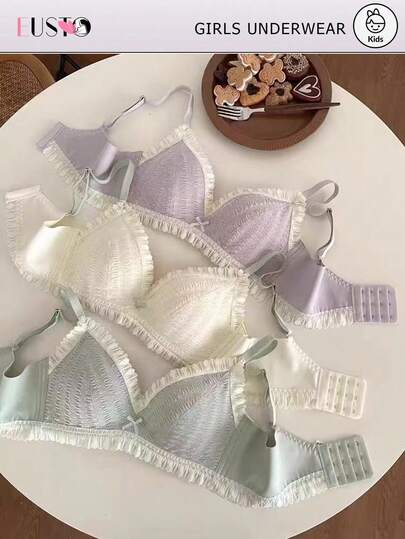 3pcs/Set Lace Triangle Cup Bras For Girls, Wireless Comfortable Bras For Small Bust, Cute Lingerie