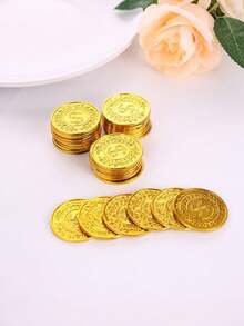 Approx. 50pcs Plastic Gold Coins, Plastic Pirate Game Tokens, Bulk Treasure, For Treasure Hunt Games And Party Decorations, Fake Coins Pirate Tokens For Pirate Theme Party, Classroom Rewards, Adventure Themed Events - Gold - View 6