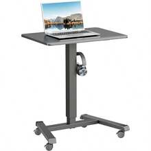 Mobile Standing Desk Pneumatic Adjustable Height 25.6 X 17.7 Inch Mobile Desk Adjustable Height On Wheels Sit Stand Up Desk Home Office Computer Desk Black + Single - Black - View 1