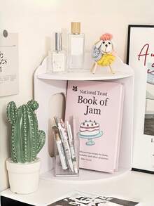 1pc Space-Saving Plastic Triangular Corner Shelf, Minimalist White Curved Edge Desktop Organizer Rack, Suitable For Home Office Desk Tidy And Small Space Decor