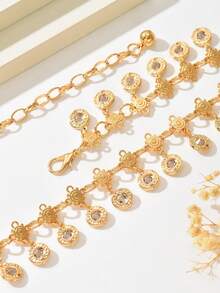 1pc Minimalist Gold Boho Style Sunflower & Smiling Face Waist Chain, Suitable For Weddings, Banquets, Parties - Gold - View 4