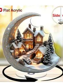 1 Stück Bohemian Stil Acryl 2D flaches Weihnachts-Mond-Haus Tischdekoration, vielseitige Mondlicht-Dorfszene Figur, geeignet für Zuhause, Büro, Veranda, Raumdekoration, perfektes Weihnachtsgeschenk - Verschiedenfarbig - Übersicht 18