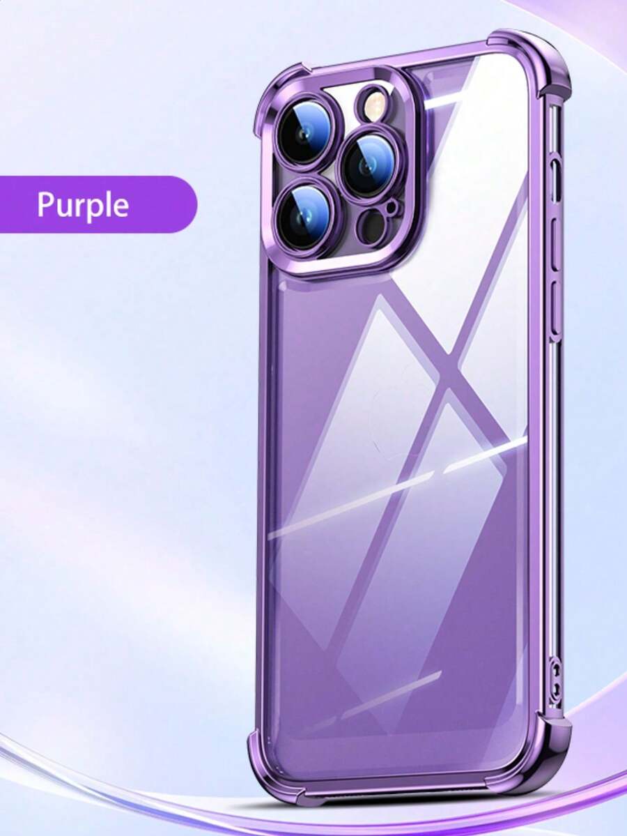 1pc Luxury Electroplate Transparent Phone Case Compatible With IPhone 17/6/7/8/X/XS/XR/11/12/13/14/15/16/16e,Galaxy S22/23/24/25/S24 FE/S25 EDGE, A04/05/06/A07/A17/A14/A15/A16/A24/A25/A34, Redmi Note 9/10/11/12/13 ,Redmi 9/10/12/13C 14C,OPPO,MOTO,Honor X,HW, RENO Realme C53 C55 C61 C63 C65 C75 Pro Max Plus Bumper Shockproof Clear Cover 2 In 1 PC TPU Case - Purple - View 1