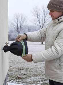 1pc Reflective Faucet Frost Cover With Reflective Warning Sign. The Reflective Strip Enhances Visibility At Night. The Drawstring Design Can Fit Tightly On The Faucet, Suitable For Outdoor Gardens, Home Balconies, And Other Areas. - Medium Size With Reflective Material - View 5