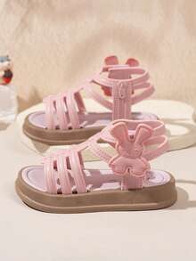 1 Pair Girls' Summer Fashion Roman Sandals, Soft Sole Non-Slip Stylish & Comfortable Beach Shoes - Pink - View 2