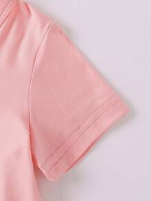 女婴休闲爱心蝴蝶结印花短袖上衣和印花长裤套装，春夏款 - 粉色 - 查看 7