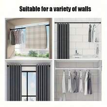 1pc No Drill Spring Loaded Tension Rod - Heavy Duty Gravity Support For Shower Curtain, Drying Rack, Curtain, Curtain Rod And Wardrobe