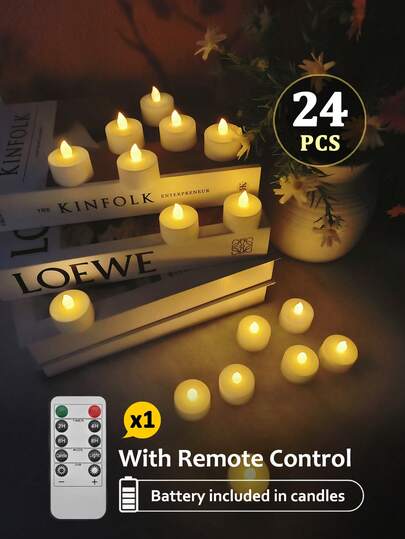 6/12/24pcs LED Electronic Tea Lights With Remote Control/Timer, Battery Powered Flameless Candles, Tea Candles For Wedding, Romantic, Birthday, Party, Halloween, Christmas, Valentine's Day Decor