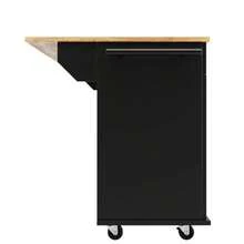 Modern Kitchen Island (106*50*90.5cm), Kitchen Cabinet, Sideboard, Dining Cart With Wood Grain, Buffet Cabinet, Multifunctional Dining Table With Storage Space, Black - Black - View 7