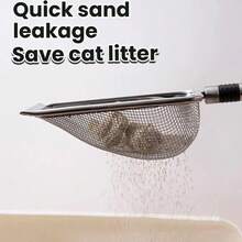 1pc 2.8mm Mesh Stainless Steel Long Handle Deep Non-Stick Coated Metal Cat Litter Scoop Shovel For Cat Litter Box, Small Pet Waste Scooper, Reptile Sand Beach Shovel - Multicolor - View 3