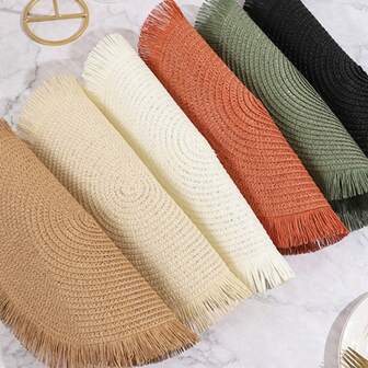 Natural Woven 1/4/6pcs Set Placemats Boho Place Mats For Kitchen Table Indoor/Outdoor Washable Heat-Resistant Placemat Wipeable Dining Table Mats For Camping, Festival, Wedding, Party