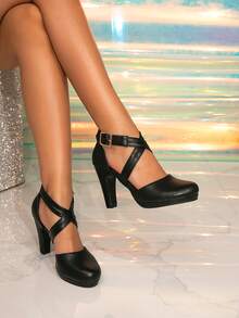 Women's Fashion High Heel Platform Thick Sole Black High Heels, Suitable For All Seasons,Mothers Day Gift - Black - View 4
