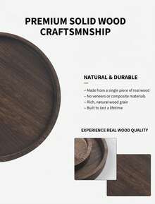 Round Tray Wood Serving Platter, Vintage 12/8 Inch Round Dessert Plate Multipurpose Candle Holder Tray Decorative Tray For Farmhouse Table Centerpiece Christmas Home Decor (Coffee) - màu đen - Xem 2