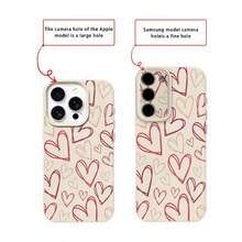 1pc TPU Material Soft Handpainted Heart Pattern Phone Case Compatible With Apple 17 Pro Max/17/16 Pro Max/15/13/12/11, S20 FE/A15/S24/A55, Redmi Note 11/12/13 Pro, Full Coverage Anti-Drop Soft Protective Phone Cover - White - View 7