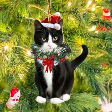 Cistmas Cat Ornaments Cute Acrylic Animal Pendant for Holiday Tree Decoration with Eye Catching Festive Style Ornament Set for Home Fireplace Farmhouse  Workplace Family Seasonal Decor - E - Ver 3