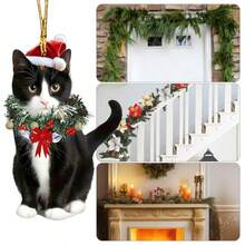 Cistmas Cat Ornaments Cute Acrylic Animal Pendant for Holiday Tree Decoration with Eye Catching Festive Style Ornament Set for Home Fireplace Farmhouse  Workplace Family Seasonal Decor - E - Ver 4