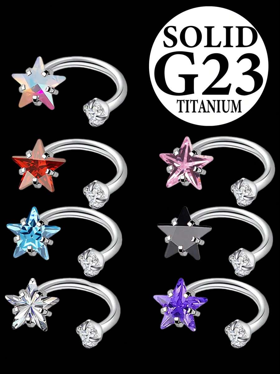 F136 Titanium Alloy Lip Stud, Star Zirconia Horseshoe Cartilage Earring, Ear Piercing Jewelry, Music Festival - #1 - View 1