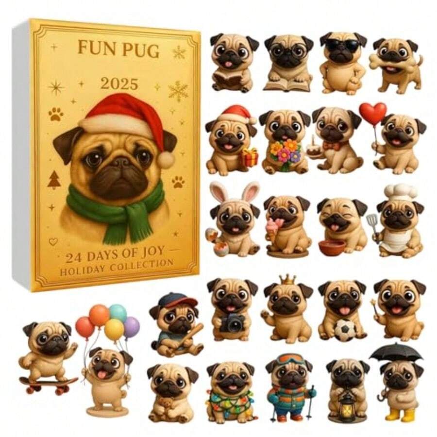 Bulldog Ornaments Countdown Calendar 24-Day Cute Acrylic 2D Pendants Cistmas Calendar Pendant Holiday Ornament Set with 24 Pieces for Birthday Holiday Offices Car Home Room Classroom School - atributo único - Ver 1