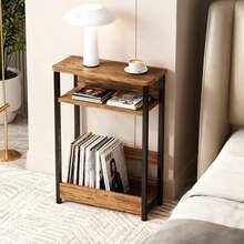 Techigher Narrow Side Table, 3-Tier End Table With Storage Shelf, Thin Sofa Side Table For Narrow And Small Spaces, Bedside Table Nightstand For Living Room - Brown - View 2
