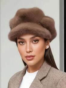 1pc Women's Autumn/Winter Hat, Fashionable Lady Pumpkin Beret, Casual Octagonal Faux Fur Hat - Multicolor - View 8