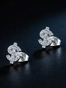 1 Pair 2pcs Punk Style, Copper Geometric Cubic Zirconia Shield Stud Earrings, Copper Cross Star Stud Earrings Unisex Earrings, Suitable For Daily Wear And Party, Back To School, Holiday Gifts - Multicolor - View 8