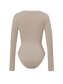 Vaiaye Women's Sexy Y2K Jumpsuit, V-Neck Long Sleeve Fitted Black Bodysuit, Suitable For Valentine's Day Wear, Spring/Summer - Khaki - View 4