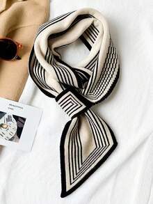 1pc Vintage Knitted Button Scarf For Women, Warm And Fashionable, Suitable For Neck Protection In Winter - Black - View 2