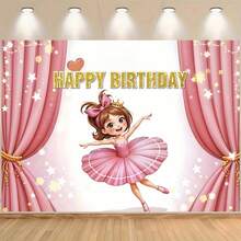 1 Princess Birthday Party Banner Background Cloth, Ballet Pink Curtain Theme Photography Backdrop, Happy Birthday Banner, Suitable For Cake Table Decoration, Home Garden And Living Room Decoration, Gift Matching, Home Wall Decoration, Birthday Party Decorations. - Multicolor - View 1