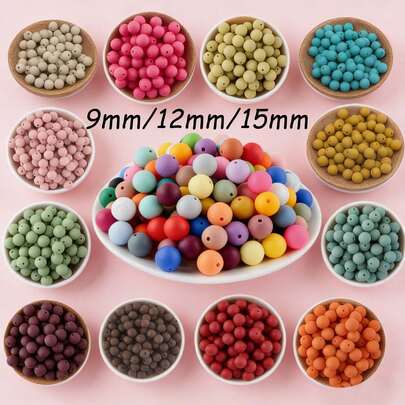 45pcs/Bag,Beads & Bead Assortments,9mm/12mm/15mm, Multiple Colored Silicone Beads, Suitable For DIY Handmade Pendant Decoration, Suitable For DIY Handmade Jewelry, Bracelets, Hanging Ropes, And Pen Beads Production