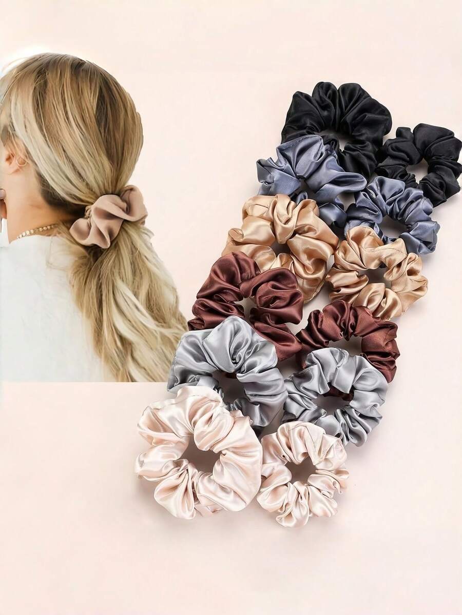 10/8/2pcs Shiny Satin Large Scrunchie, French Elegant Hair Ties Accessories Hair Accessories, For Women, Fall, Travel, Hair Tools, Accessories Women, Hair Stuff,Curly Hair,Scrunchies,Scrunchie,Scrunchies Hair,Curly Hair Accessories,Gifts,Travel,Gifts For Women,Hair Stuff,Stocking Stuffers,Stocking Stuffers ,Scrunchy - Multicolor - View 1