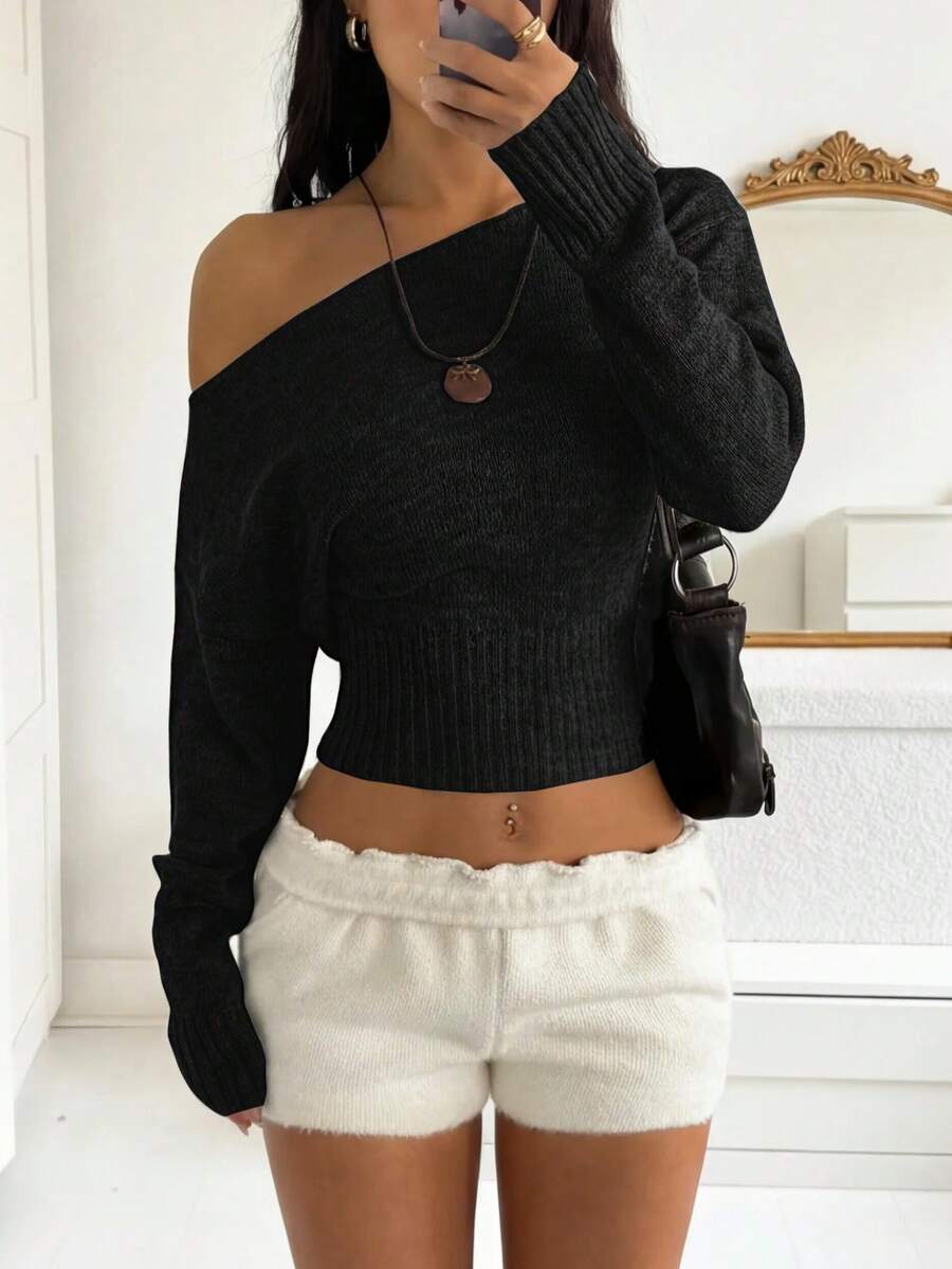 Sexy Off-Shoulder Off Shoulder Knit Sweater, Comfortable & Elegant, Suitable For Dating, Casual Gatherings, And Travel In Autumn/Winter
