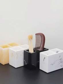 1pc Bathroom Toothbrush Holder, Electric Toothbrush & Toothpaste Storage Rack, 2-Slot Toothbrush Organizer, Suitable For Bathroom Countertop, Shower, Vanity - Marble White/Black, More Colors Available - Gravel Toothbrush Holder/comb Holder - View 7