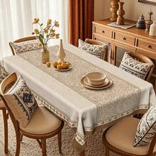 1pc Elegant Vintage Beige Floral Tablecloth With Lace Pattern - Soft Light Beige & Brown Rectangular Dining Table Cover, Durable Polyester Fabric For Home Decor, Weddings & Parties, Wrinkle-Resistant & Easy To Clean, Wedding Table Setting | Lace Tri - Multicolor - View 7