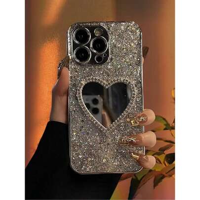 Ốp điện thoại sang trọng màu bạc lấp lánh đính kim sa và gương hình trái tim, tương thích với iPhone 17 Pro Max/17 Pro/17 Air/17/16 Pro Max/16 Pro/16/16 Plus/15/15 Pro Max/15 Pro/15 Plus/11/12/13/14 Pro Max/11 Pro/11 Pro Max/12 Pro/12 Pro Max/13 Pro/13 Pro Max/14 Pro/14 Pro Max, bảo vệ toàn diện chống rơi vỡ, thiết kế tối giản hình trái tim sáng tạo, chất liệu acrylic.