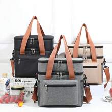 Cooler Bag, Picnic Bag, Insulated Bag, Lunch Bag For On The Go, Double-Decker Thermal Bag For Men And Women, Foldable Insulated Lunch Bag, Portable Lunch Box, Reusable Lunch Box For Men And Women With Shoulder Strap, Lunch Bag With Powerful Cooling Performance. Waterproof, Foldable Cooler Bag For School/Work/Outdoors - 灰色 - 查看 11