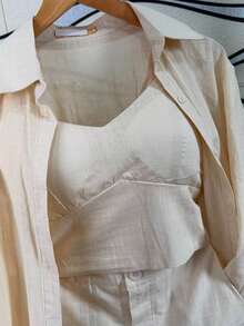 Imported Women's Shirt Set, 3-Piece Set Including A Cropped Top And Lined Shorts. - Apricot - View 2