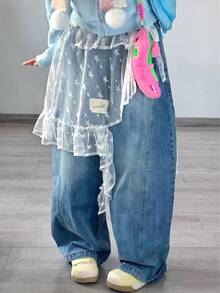 تنورة وسط بتصميم نجمي غير متماثل من الشبك والدانتيل، تنورة متدرجة بكشكشة في الأسفل، مناسبة للتصوير والكوسبلاي والديكور اليومي وعيد الحب وملابس البنات - متعدد الألوان - مشاهدة 4