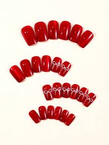 24 móng tay giả acrylic vuông màu đỏ tía đính pha lê hình mắt mèo, móng giả phủ kín toàn bộ móng, lấp lánh, thích hợp cho nữ dự tiệc và sử dụng hàng ngày. - Màu Đỏ Sâu - Xem 3