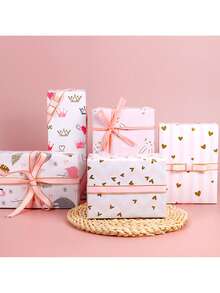 Bộ 6/12 tờ, Giấy gói quà Ngày Valentine, Giấy gói quà, Giấy gói quà sinh nhật in hình trái tim mạ vàng, Giấy gói quà - Nhiều màu - Xem 7