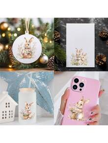 2pcs Spring Rabbit & Floral Easter Bunny DIY UV DTF Transfer Stickers, Suitable For Crafts, Journals, Glass Cups, Coffee Mugs, Vases, Laptops, Phone Cases, Greeting Cards, Illustrations, Scrapbooks, Decorative Transfers, Home Decor, 6.8cm - Multicolor - View 10