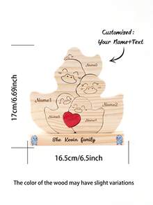 定制 2-5 个英文名字家庭鸭子木雕工艺组合拼图小雕像、桌面装饰、家居装饰摆件、母亲节、父亲节、情人节、感恩节、圣诞节、生日周年纪念毕业礼物，适合送给朋友、家人 - 原木色 - 查看 8