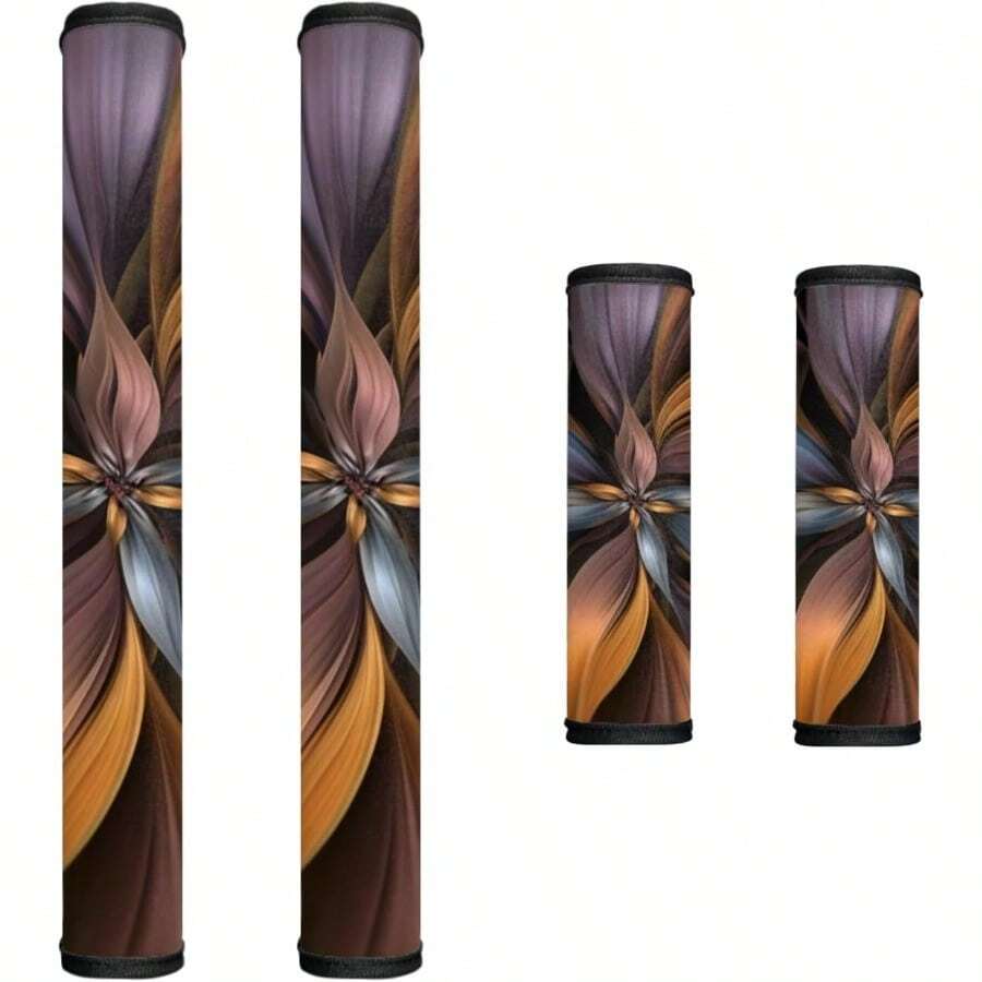 Funda para mango de nevera con estampado de flores marrones 4 piezas duradero antideslizante protector de mango para electrodomésticos de cocina para horno lavavajillas decoración interior lavable - FlormarrnFlor Marrón - Ver 1