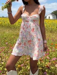 Plus Size Women Summer Fashion Casual Vacation Beach Floral Print Dress, Graduation Dress White Elegant - White - View 6