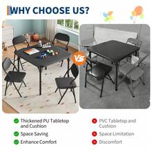 Techigher Kids Activity Table And Chair Set, 3/5 Piece Kids Folding Square Table And Chairs Set, Square Table & 2/4 Folding Chairs For Daycare And Classrooms, Indoor Play & Learning - 5 Piece, Black - View 7