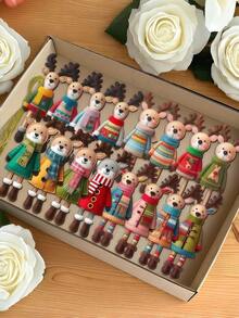 16 piezas - Decoraciones de renos de Navidad de colores en madera - Estilo clásico plano 2D, no 3D, hechas de madera, adecuadas para decoraciones de jardín y fiesta, decoraciones de Año Nuevo e invierno, suministros para fiestas en el hogar, decoraciones del hogar, decoraciones navideñas, decoraciones de habitaciones, decoraciones navideñas para árboles de Navidad, fiestas navideñas, adornos colgantes, árboles de Navidad, hogares, oficinas, aulas, caja de regalo multifuncional con adornos colgantes