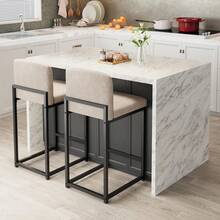 Techigher Counter Height Bar Stools Set Of 2, Modern Kitchen Island Stools With Back, Upholstered Faux Leather Counter Barstools Armless Bar Chairs With Metal Frame For Island Dining Room Bar - Beige - View 10